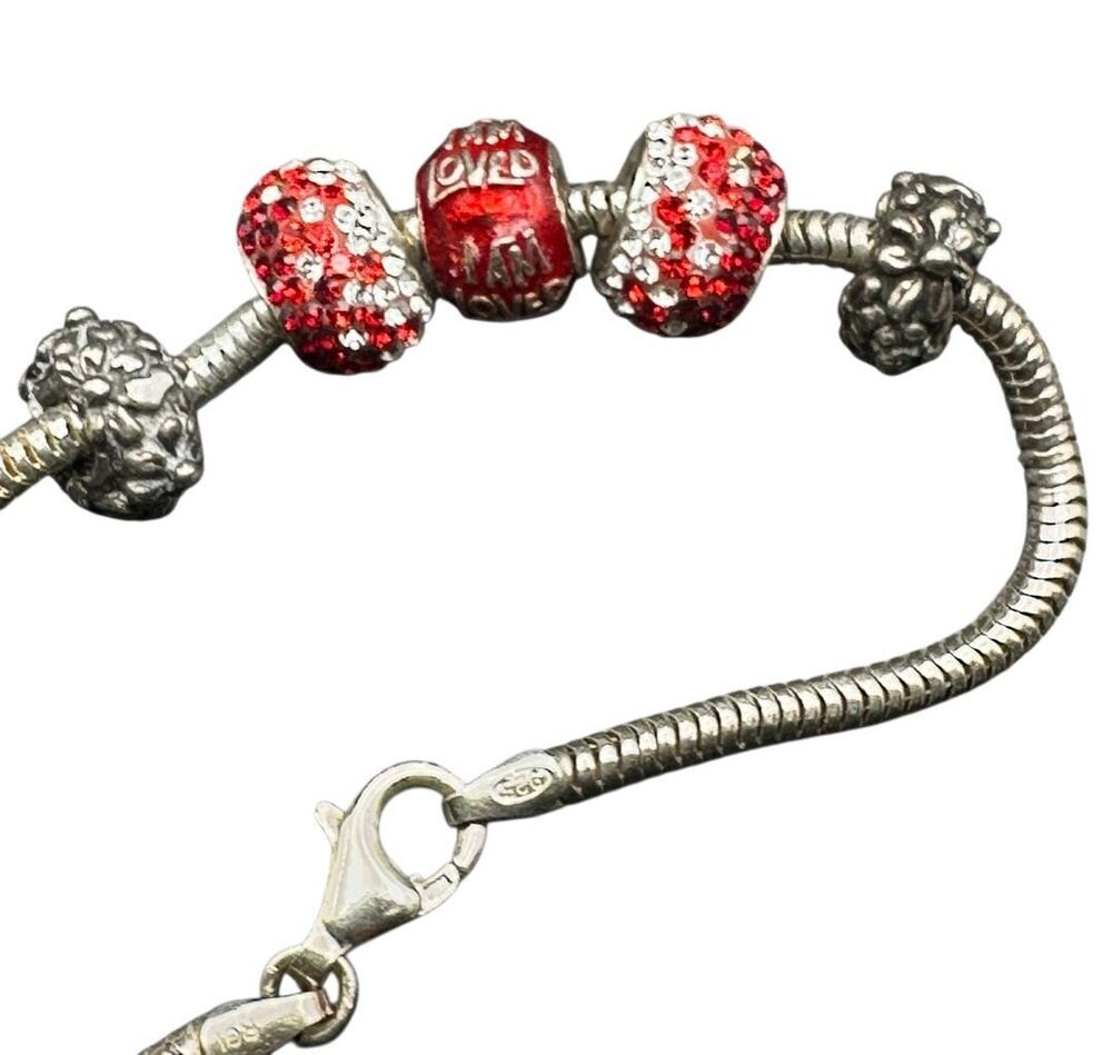 Helzberg I AM LOVED crystal Pandora beads silver 925 bracelet